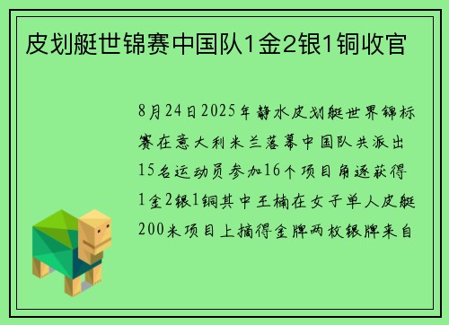 皮划艇世锦赛中国队1金2银1铜收官